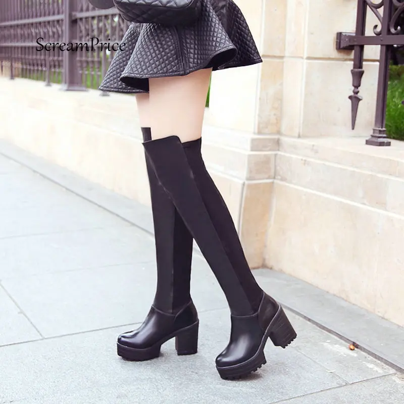 knee high boots thick heel
