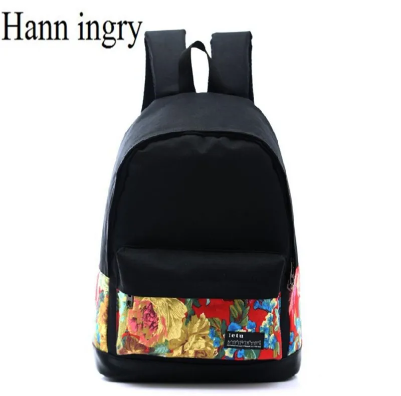 

HANN INGRY Korean Style Fashion Retro Printing Canvas Backpack Young Men & Women College Student Casual Simple Schoolbag H344D
