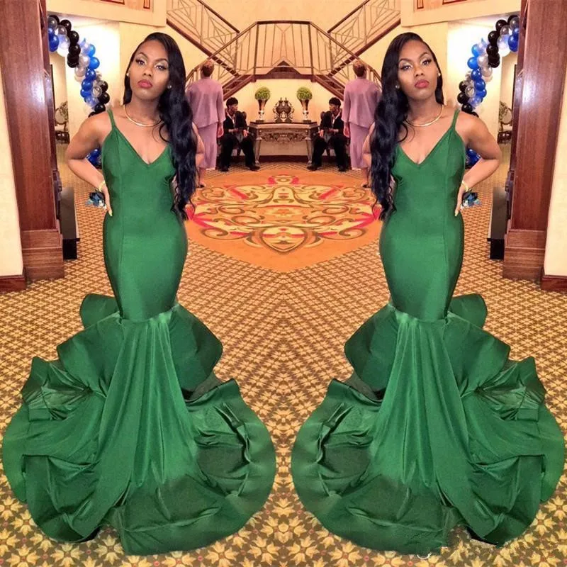 Long Prom Dresses 2019 Elegant Floor Length V neck Straps Satin African