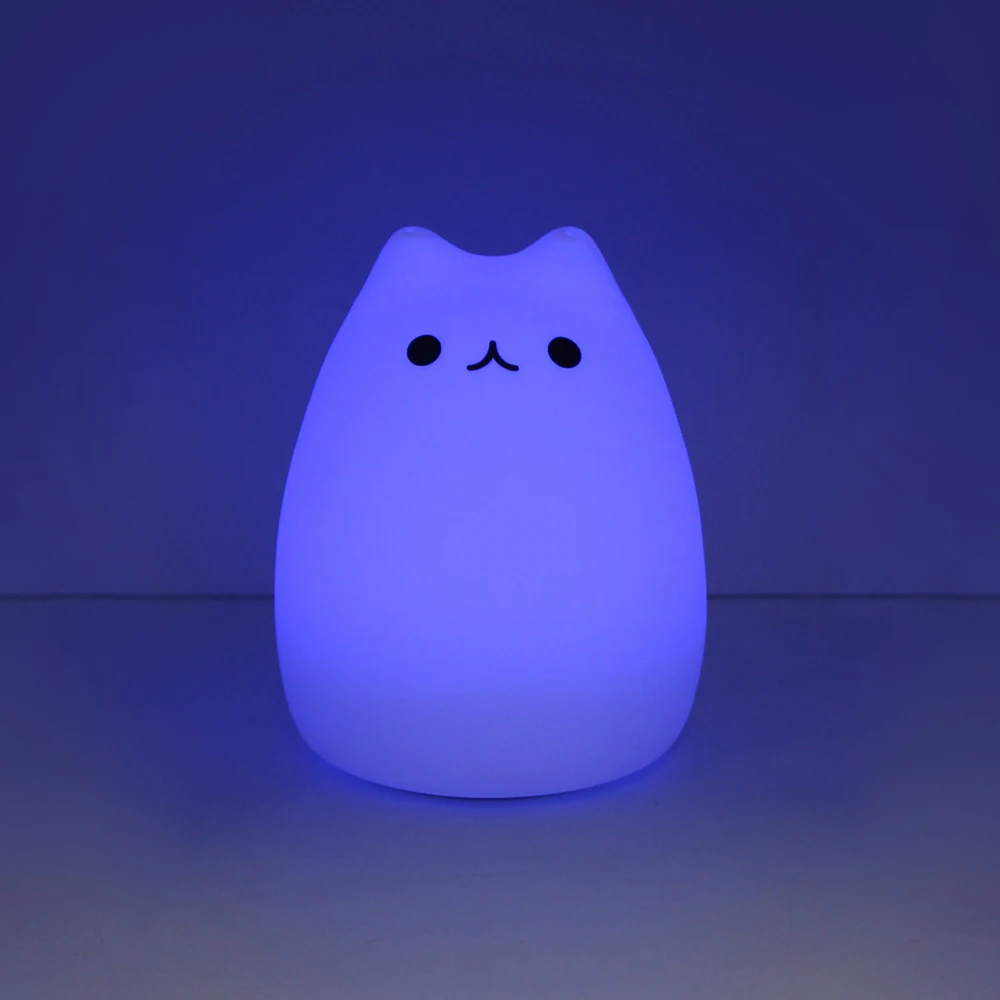 Необычный ночной Светильник цветной светодиодный ночник милый кот стиль силиконовый сенсорный датчик света домашний декор