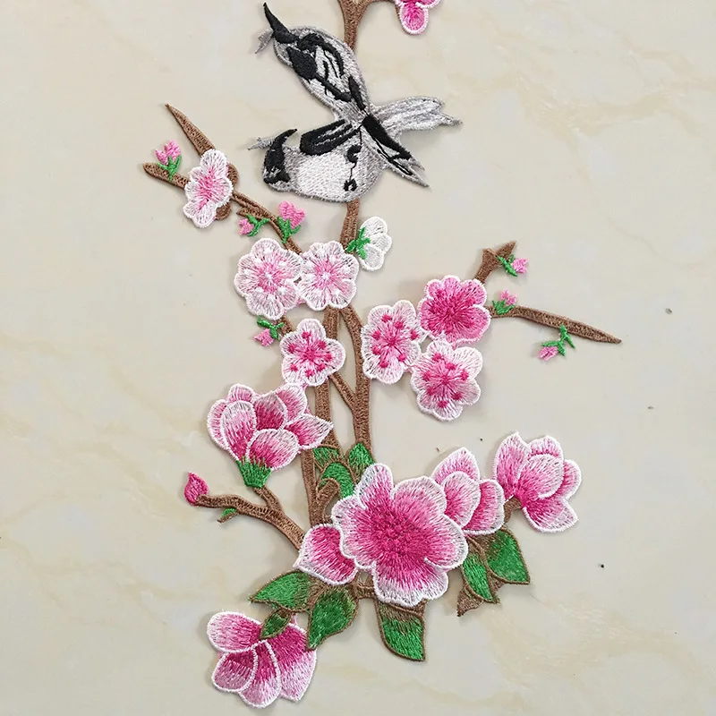 Цветок накрытая Слива птица сочетание тканевая наклейка Чонсам Национальный фэн шуй растворимый ручной шов одежды аксессуары