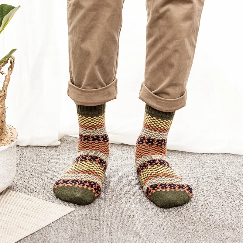 Новая мода для мужчин зимние носки толстые теплые Ретро в полоску шерстяные повседневное Бизнес Мужские безбортные носки Лидер продаж