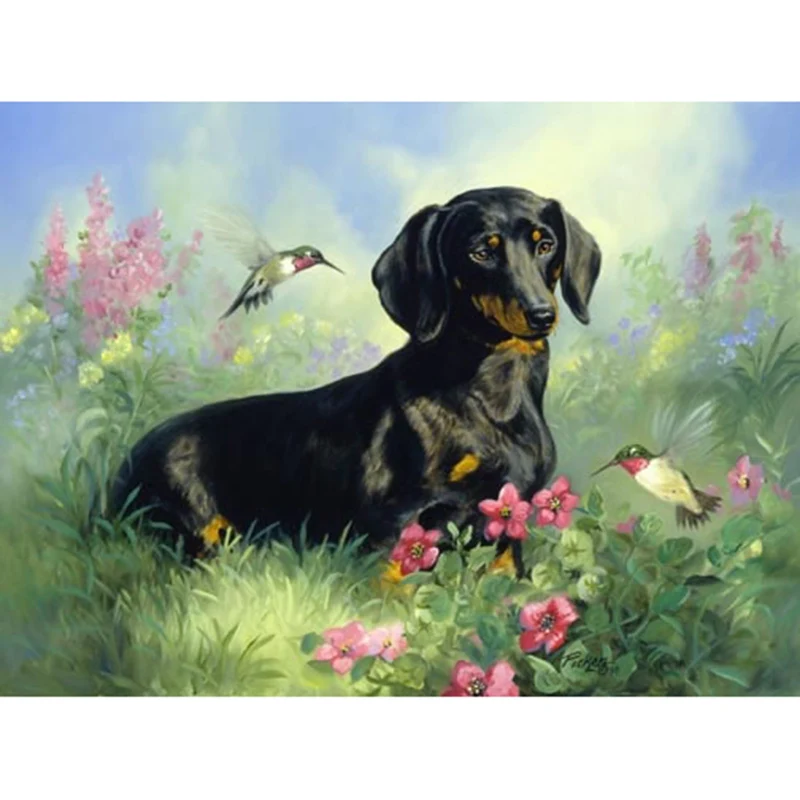 Full Square Diamond 5D DIY Painting&quotDogs and flowers bird &quotDiamond Embroidery Cross Stitch Rhinestone Mosaic Painting | Дом и сад