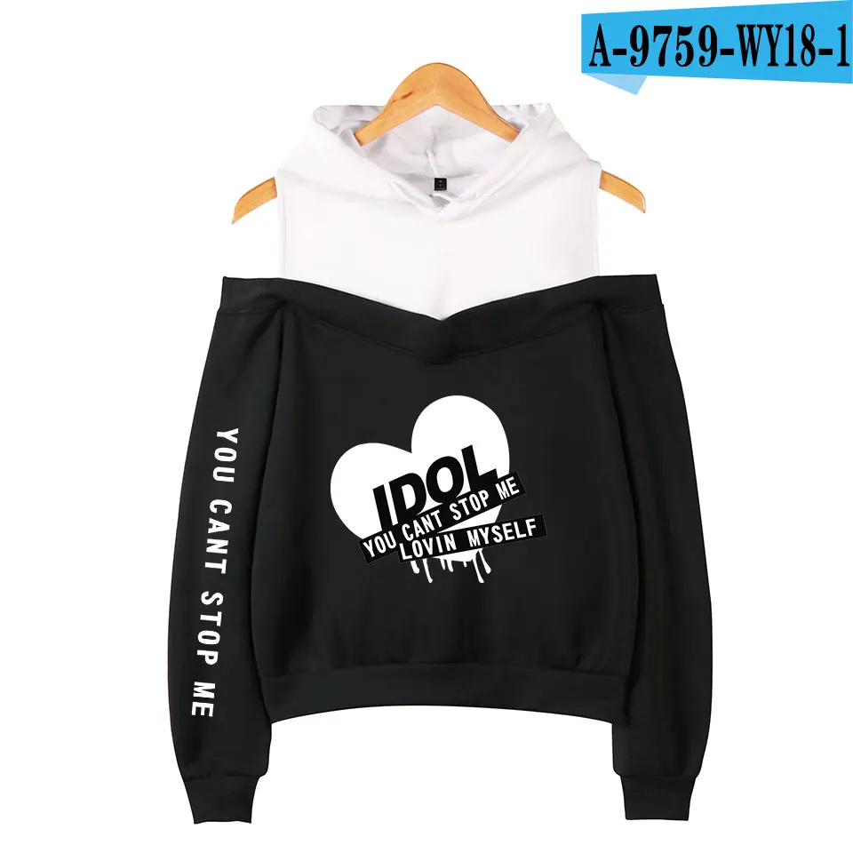 New Arrival Bangtan Boys Hoodies Fashion Casual Pertty Women's Off-shoulder Sweatshirt Bangtan Boys Pullover Hoodie - Цвет: black