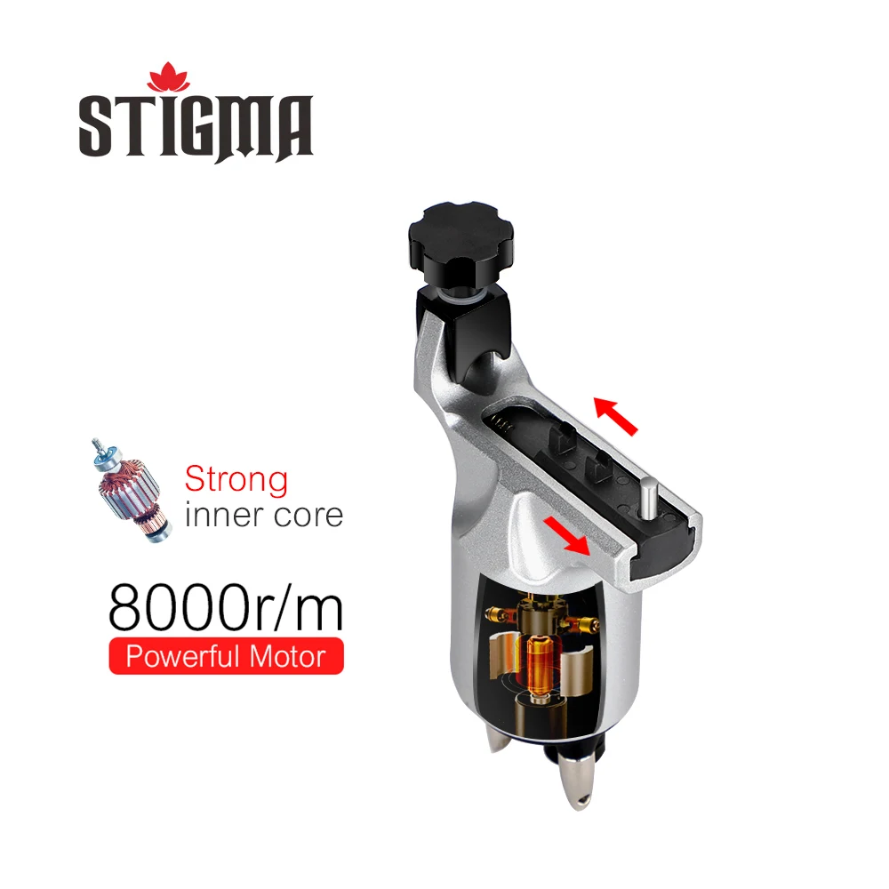 

Stigma Rotary Tattoo Machine Adjustable Gun Strong 10w Motor for 8000r/m Powerful Stroke Direct Drive RCA Cord 3-4V M648