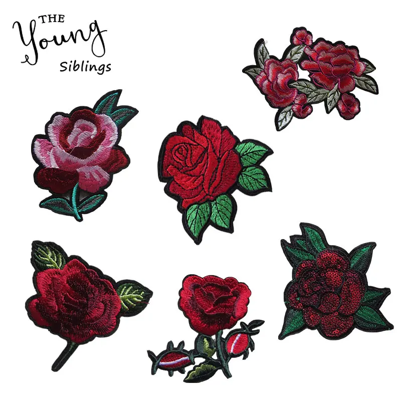 

Patch Red Rose Iron on Embroidered Iron on Patch Stickers for Clothing Badge Paste For Clothes Bag Hat Patch Flower