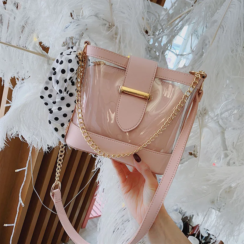 

Women Real Transparent Bag 2019 Women's Summer New Chain Jelly Portable Shoulder Diagonal Packet Brand Originality Design