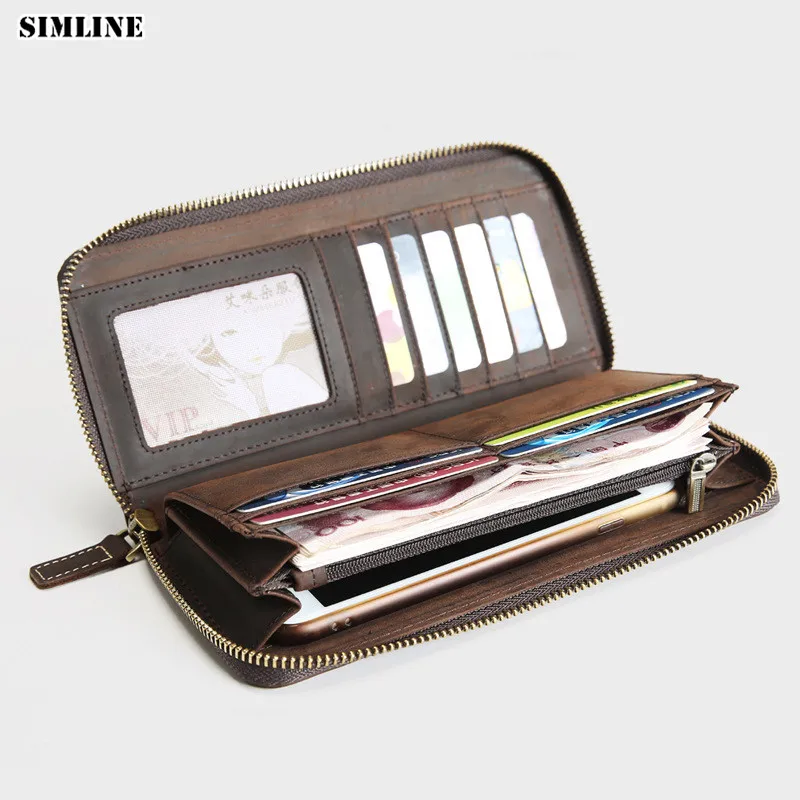 Портмоне SIMLINE мужское из натуральной кожи Крейзи Хорс Винтажный Длинный кошелек