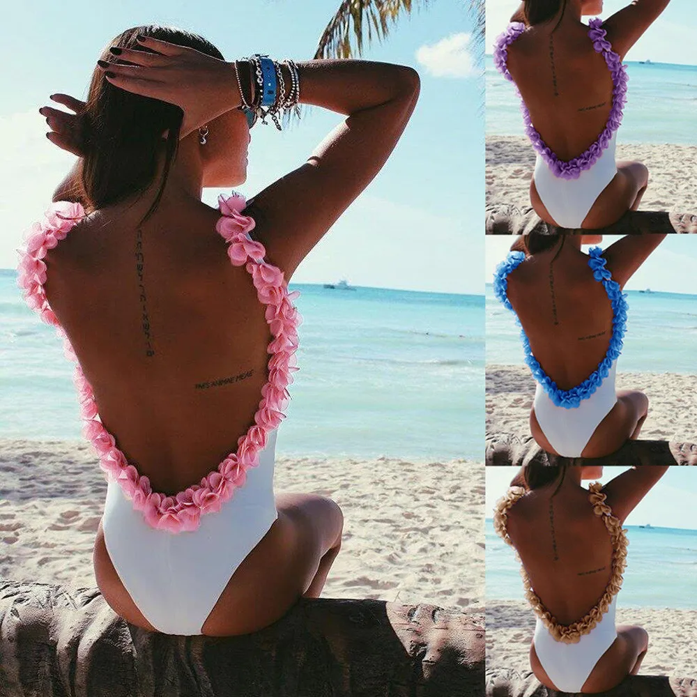 

MUQGEW Women Swimsuit Monokini Swimwear Beachwear Separate Swimsuit Bikini Cover Up One Piece Floral Beach Bikini Jumpsuit