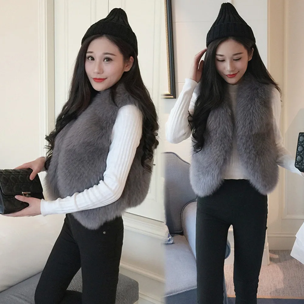 4 Style Women Faux Fur Vest Coat Winter Thick Warm Luxury Fox Fur Jacket Outwear Gilet Ladies Hairy Overcoat Colete Feminino