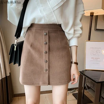 

AreMoMuWha Winter Female 2019 New High Waist Hong Kong Taste Wool A Word Bag Hip Skirt Was Thin Ins Super Fire Short Skirt QX797