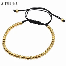 Brading Macrame Men girl Bracelets Gold 4MM Round Beads Wrap Bead Bracelets Women Mens rope bracelet Jewelry pulsera hombres