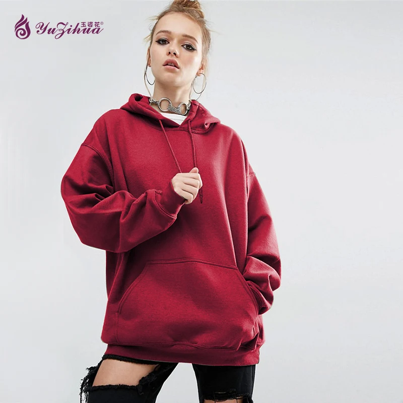 Yuzihua 2017 Color Block Drawstring Hooded Ladies Tops