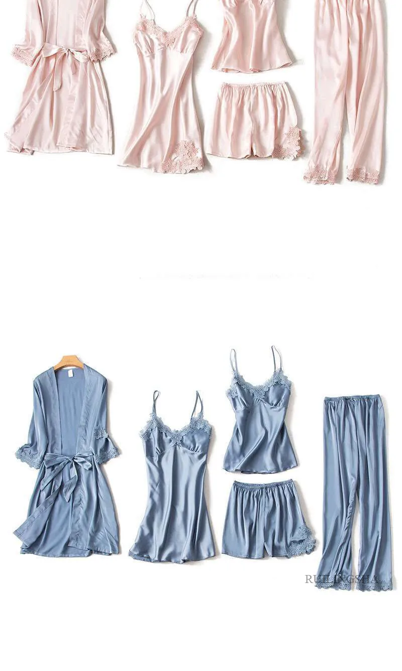 Женская пижама Женская Летняя шелковая Сексуальная для взрослых с длинным рукавом женская ночная рубашка из пяти частей ночная рубашка