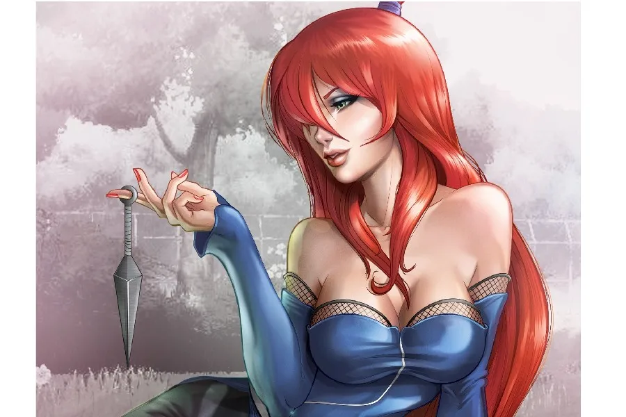 Group anime woman redhead