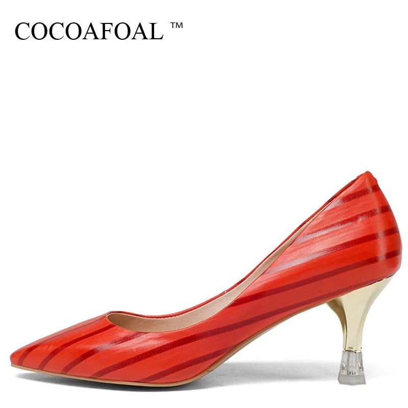

COCOAFOAL Woman Green High Heels Shoes Plus Size 33 - 43 Sexy Stiletto Red Wedding Shoes Genuine Leather Pointed Toe Pumps 2018