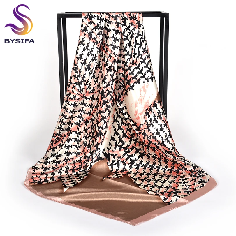 

[BYSIFA] Women Scarves New Design Khaki Plaid Silk Scarf Shawl Spring Fall Muslim Winter Square Head Scarves Hijab Scarf