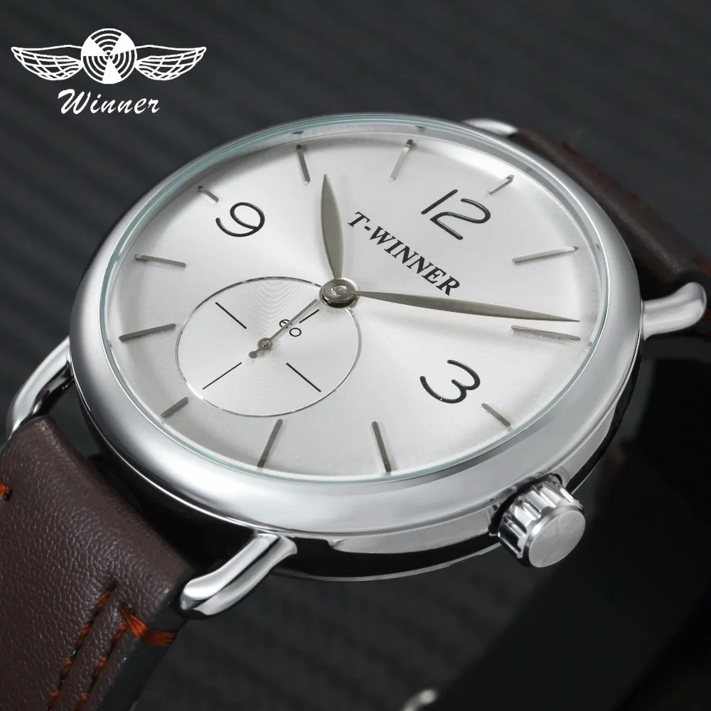 

WINNER Chic Ultra Thin Mechanical Watch Men Genuine Leather Strap Top Brand Luxury Vintage Dress Wrist Watches Gift for Man 2018