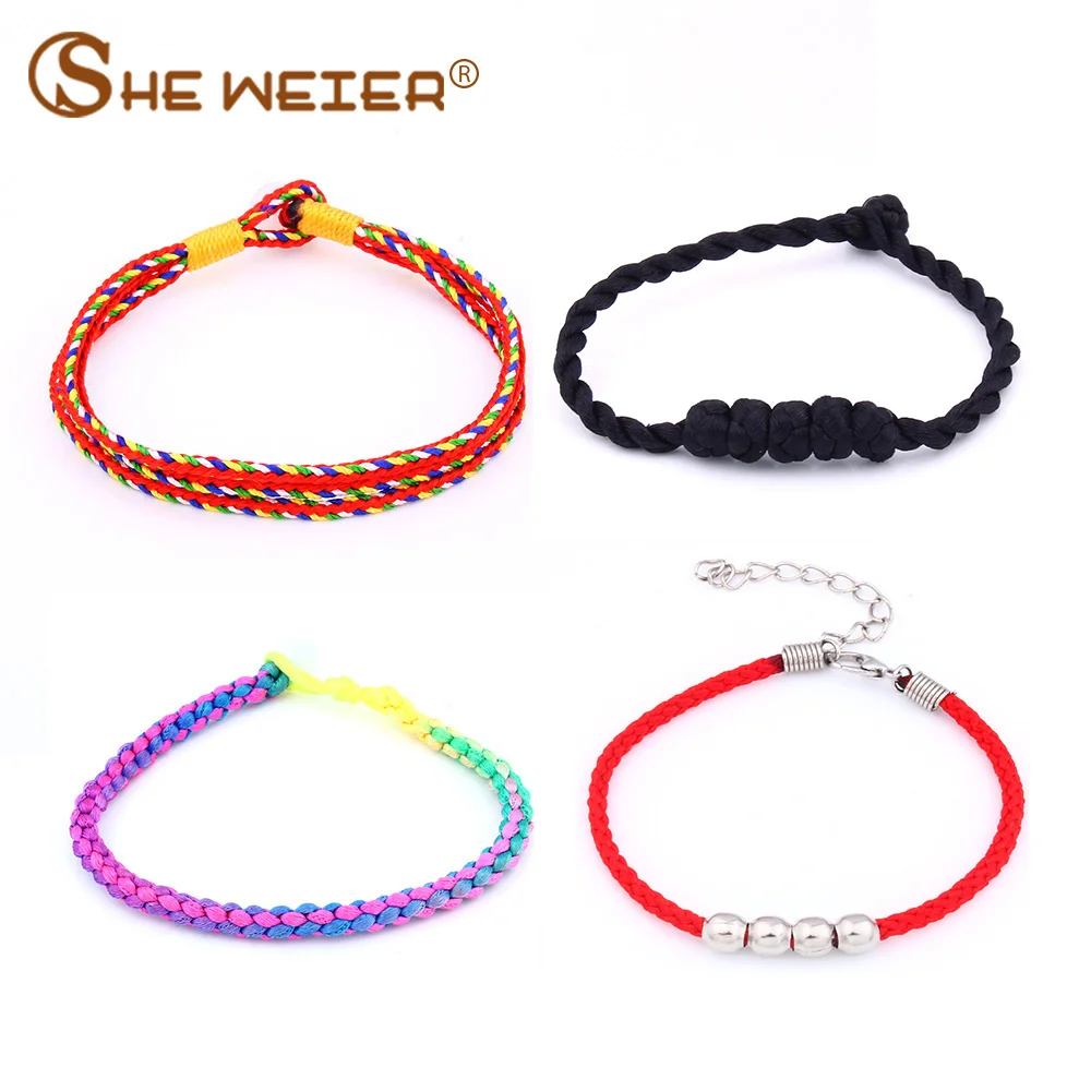

SHE WEIRE Lucky Bracelet For Women Children Bracelet 2018 Red String Adjustable female men hand chain couple friendship baby