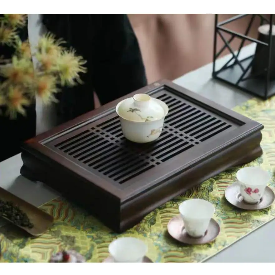 Бамбуковый чайный поднос King Tea Mall с пластиковым резервуаром для воды L37 * W26 H7cm