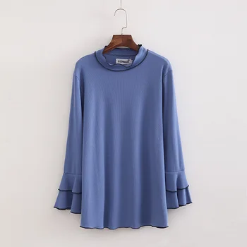 

Plus Size T Shirt Women 2018 Spring Long Sleeve T-shirt Female Thick Tshirt Ladies Office Ruffled Female Tee Tops
