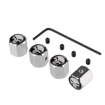 

4Pcs/Set White Punisher Skull Logo Anti-theft Valve Caps Silver Wheel Tire Stem Air Caps Auto Styling For Toyota Ford Chevrolet