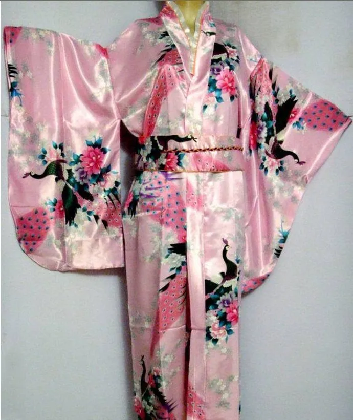 Хит продаж розовый японский Винтаж оригинальной традиции кимоно юката платье с Оби Один размер H0045
