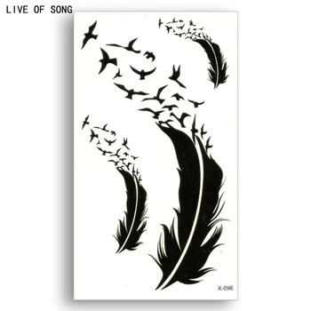 

Fake temporary tattoo Water Transfer Black bird feathers Sticker Men Women Beauty Sexy Cool Body Art Live of Song X096