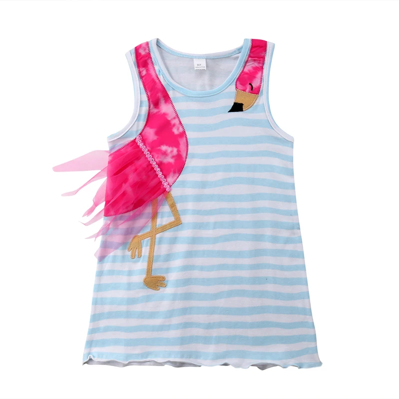 

1-6Y Toddler Kids Baby Girl Striped Flamingo Cartoon Dress Sleeveless A-line Princess Girls Party Dresses Sundress Clothes