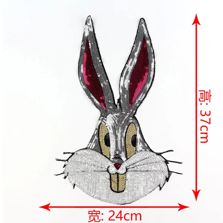 Модная тканевая наклейка с рисунком большого кролика, расшитая блестками, нашивка, металлическая аппликация, нашивки