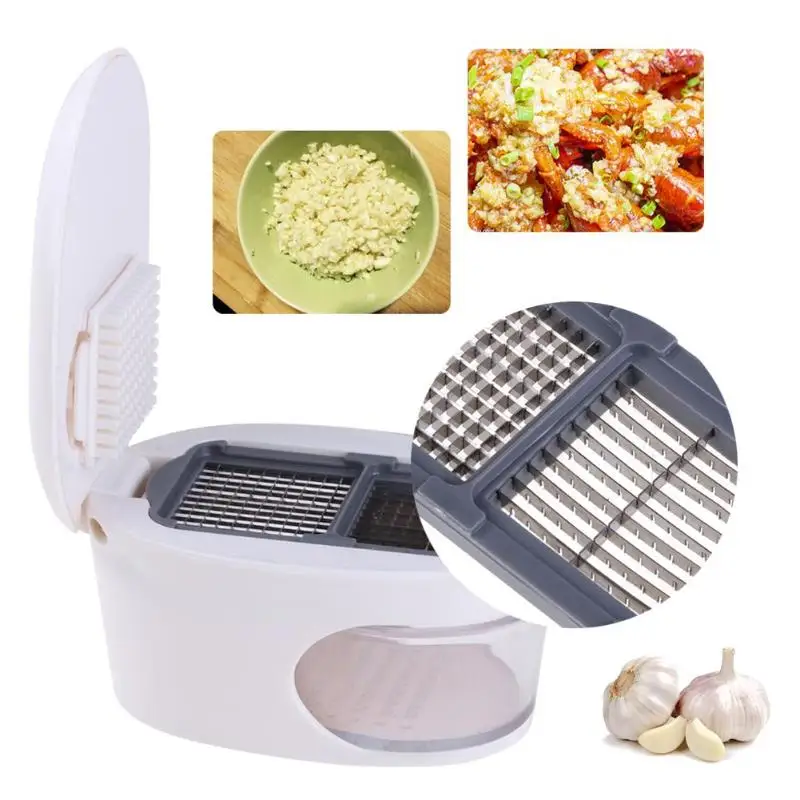 3 in 1 Plastic Garlic Press Presser Grater Dicing Slicing Storage