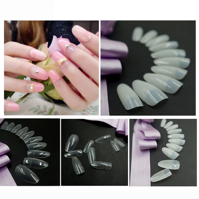 500pcs Pack Half Cover False Nails French Nail Art Tips Oval Natural