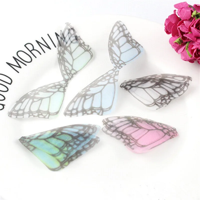 

20pcs/lot new creative charms chiffon yarn butterfly wing pendant connector for diy earrings jewelry making material accessories