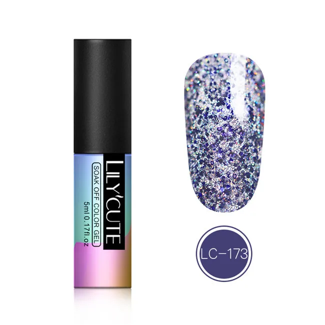 LC-173 LILYCUTE 5 мл голографический гель польский серебро серии блестками лак для ногтей Soak Off длинные прочный ноготь Art Гель - Цвет: LC-173