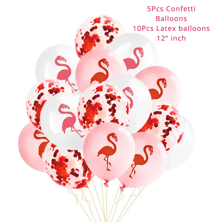 15pcs balloon mixed Декоративный, с рисунком фламинго на день рождения одноразовая посуда для праздника Гавайская тропическая Розовый Бумага с Фламинго тарелки/стакана/детские салфетки - Color: 15pcs balloon mixed