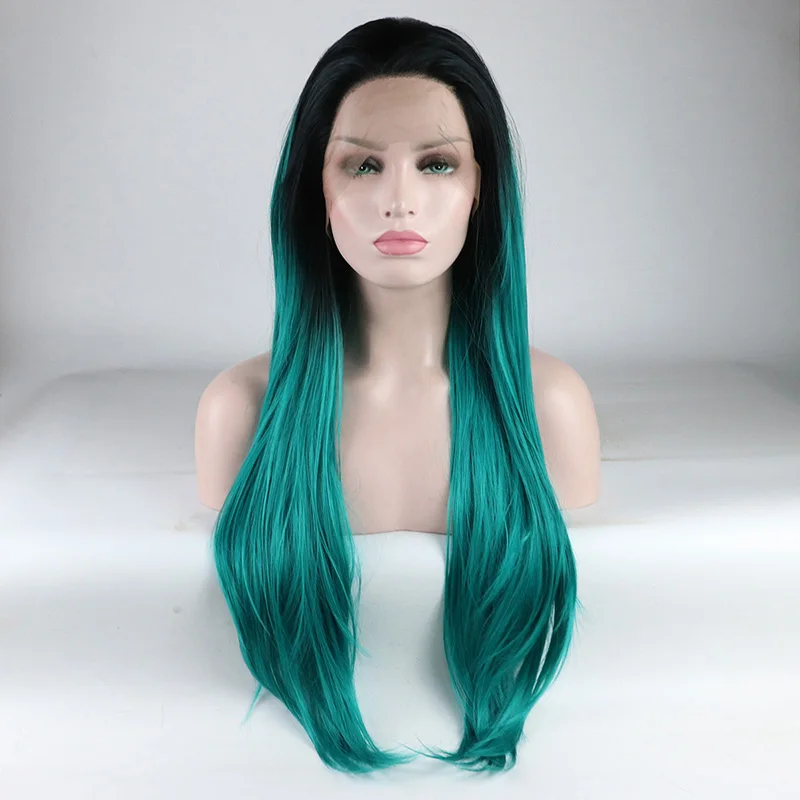 

Marquesha Realistic Looking Light Wavy Heat Resistant Fiber Replacement Ombre Blue Synthetic Lace Front Wig For Women