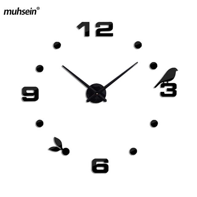Самоклеящиеся настенные часы большие настенные часы цифровые 3d большие размеры настенные часы Современный стиль подарок на день рождения - Цвет: black