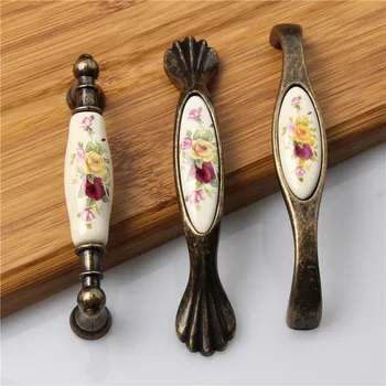 Vintage Bronze Ceramic Door Handles Cabinet Cupboard Wardrobe Drawer Closet Pull Knobs Kitchen Furniture Hardware Accessories