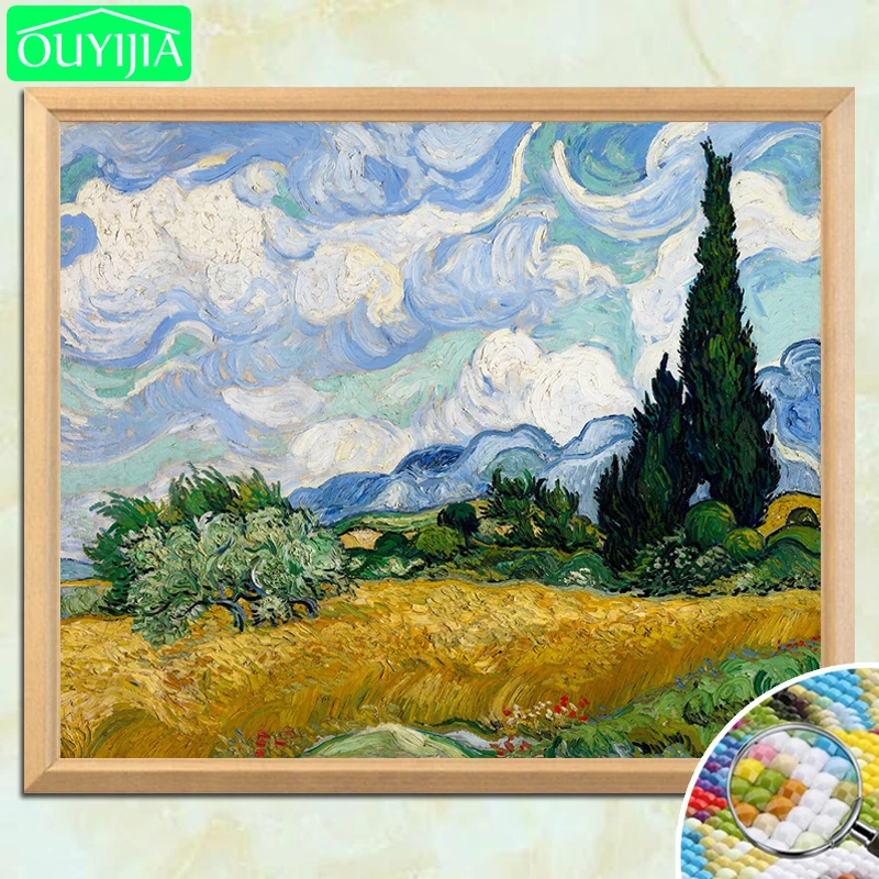 

Van Gogh Famous Painting "Wheat Field with Cypresses" 5D DIY Diamond Painting Full Square Diamond Embroidery Rhinestones Picture