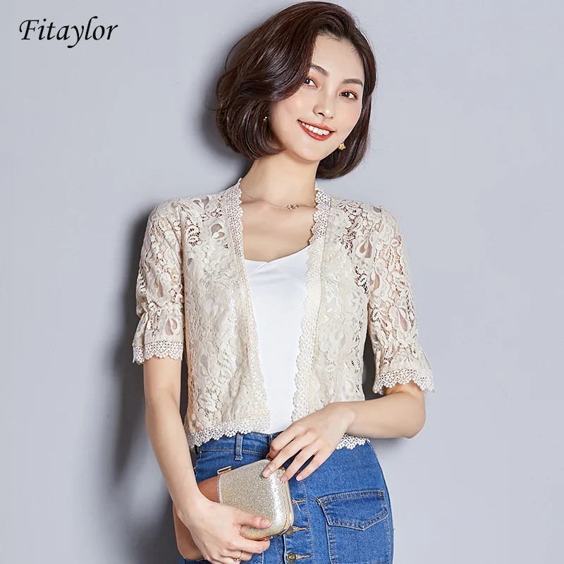 

Fitaylor Summer New Short Small Shawl Women Casual Thin Lace Short Sleeve Cardigans