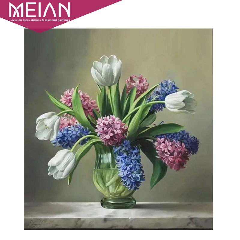 

Meian 5D DIY Diamond Painting Flowers Diamond Embroidery 3D Cross Stitch Needlework Diamond Mosaic Home Decor Kits Gift
