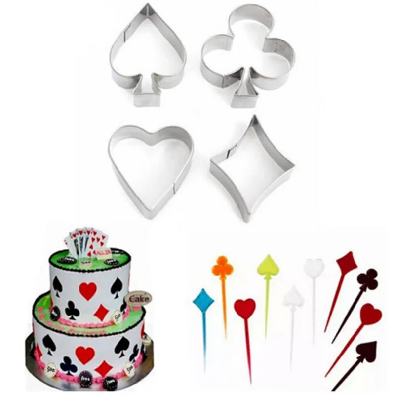 4pcs/set Poker Card Cookie Mold 3D Stainless Steel Cake Mould Fondant