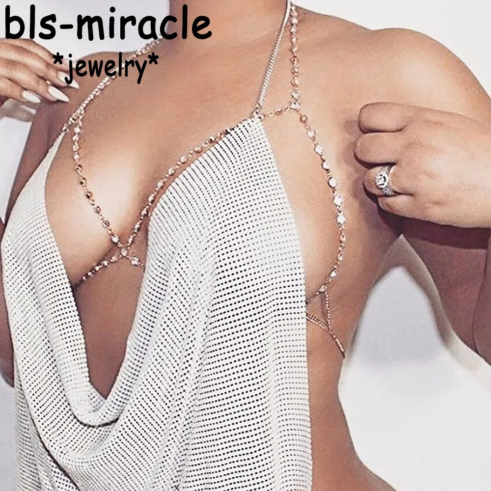 

Bls-miracle Bohemia Fashion Jewelry Punk Gold Color Crystal Body Chain For Women Sexy Statement Body Chains Accessories BN-28