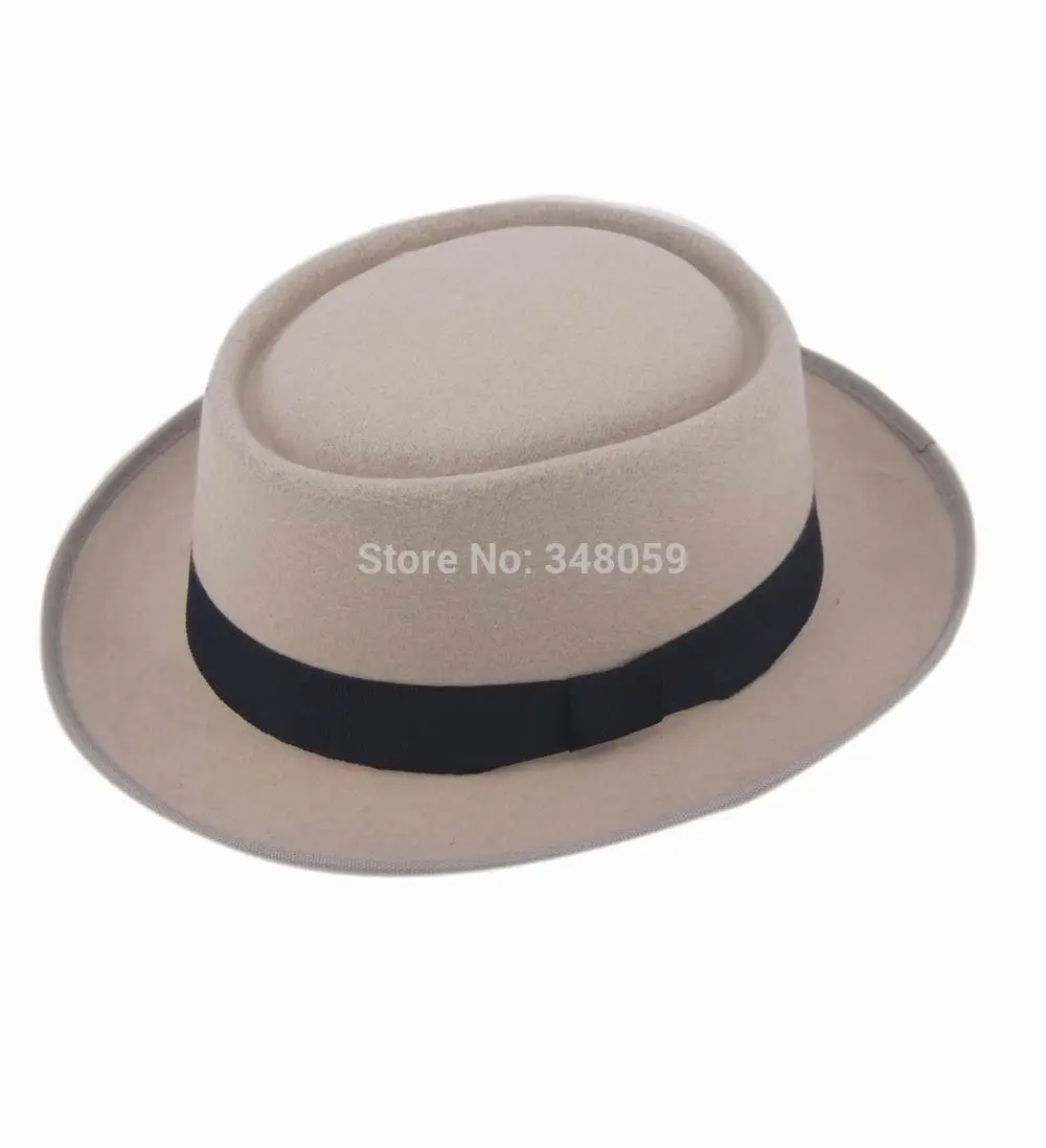 Unisex Classic Felt Pork Pie Porkpie Hat Cap Upturn Brim Black Ribbon Bandl