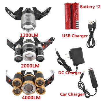 

led headlamps 18650 battery headlamp 2000 1200 4000 LM head lamp light torch led rainproof baterias recargables litio camping