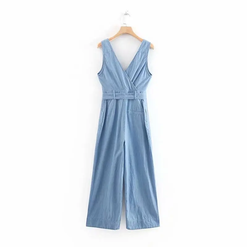 2019 Sexy Sleeveless Tank Jeans Rompers Women Jumpsuits Summer Sashes V Neck Full Length Straight Denim Playsuit Overalls Mujer 2019 Sexy Sleeveless Tank Jeans Rompers Women Jumpsuits Summer Sashes V Neck Full Length Straight Denim Playsuit Overalls Mujer