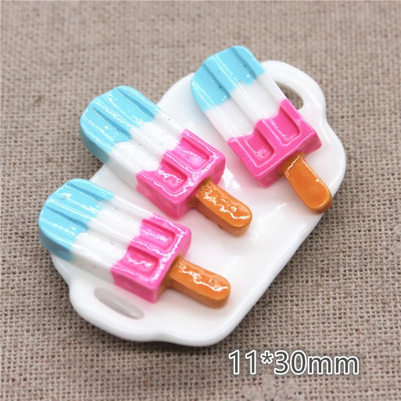 10pcs 11*30mm  Kawaii Resin Tricolor Popsicle Simulation Miniature Food Art DIY Craft Decoration Accessories