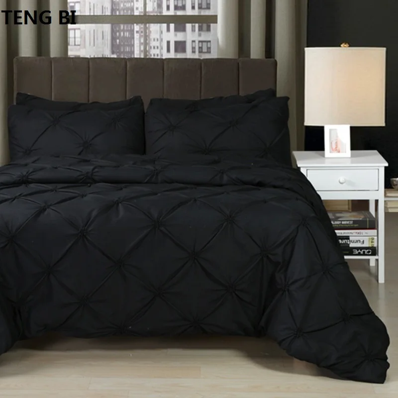 

New European and American fashion simple style home textile black white gray solid color bedding set Queen King 3PCS bedding