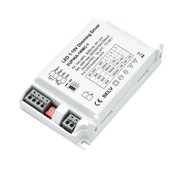 

0-10V / 1-10V LED Dimmer Series 100V-240VAC 350mA / 500mA / 700mA / 1050mAx 1 Channel LED Driver EUP40A-1WMC-1