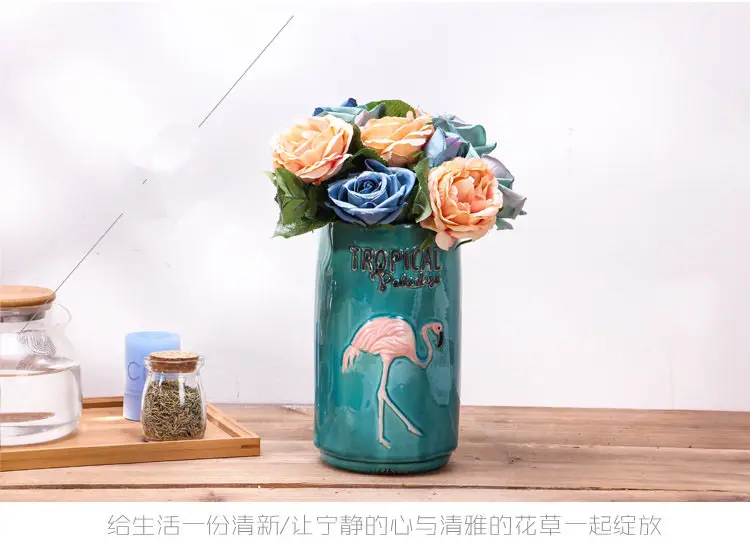 Милая Цветочная ваза с Фламинго ручной работы, керамические настольные вазы, домашний декор, фарфоровая ваза с мультяшным цветочным горшком, Прямая